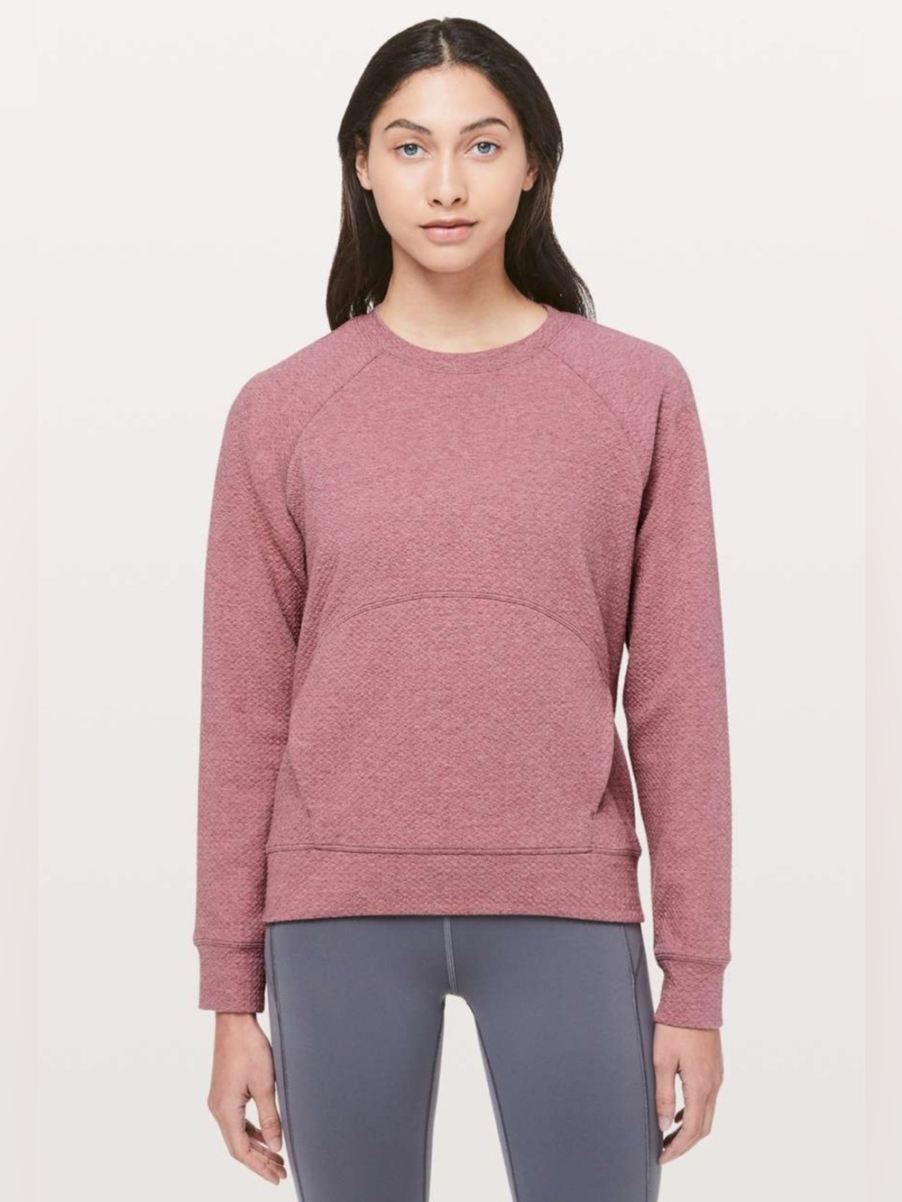 Lululemon Catch A Moment Long Sleeve Crew Media Pocket in Heathered So Merlot
